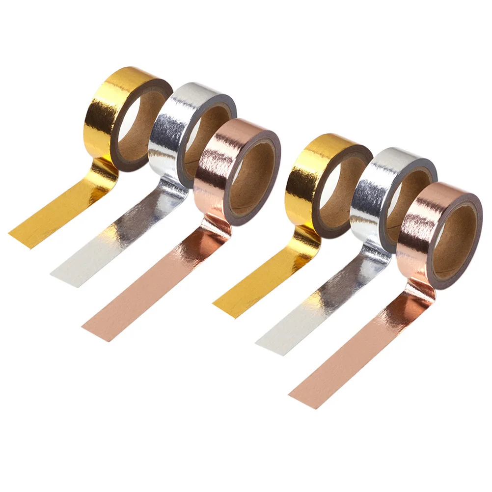 6 لفات من أشرطة التذهيب المزخرفة لملصقات DIY وسجل القصاصات وورق تغليف الهدايا ومستلزمات الحرف اليدوية باللون الذهبي الوردي والفضي
