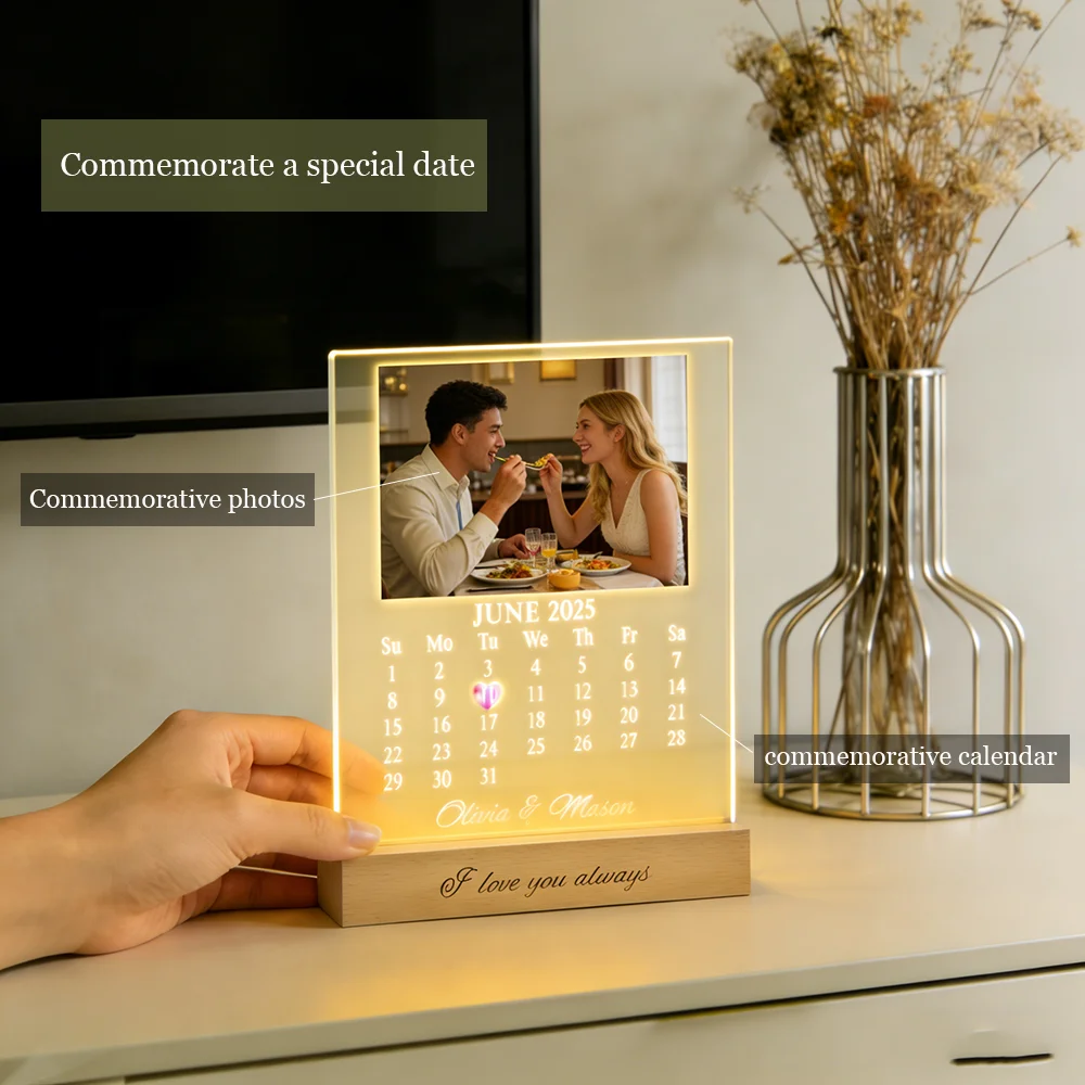 

Customized Photo Memorial Calendar Acrylic Ornament Personalized With LED Night Light Couple Memorial Romantic Gifts Home