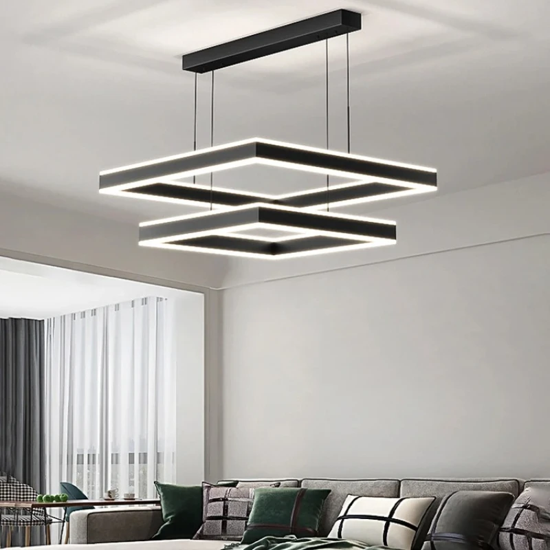 

Modern Minimalism Square Aluminium Ring Pendant Lights Lustre Living Room Study Restaurant Bedroom Atmosphere Ceiling Chandelier