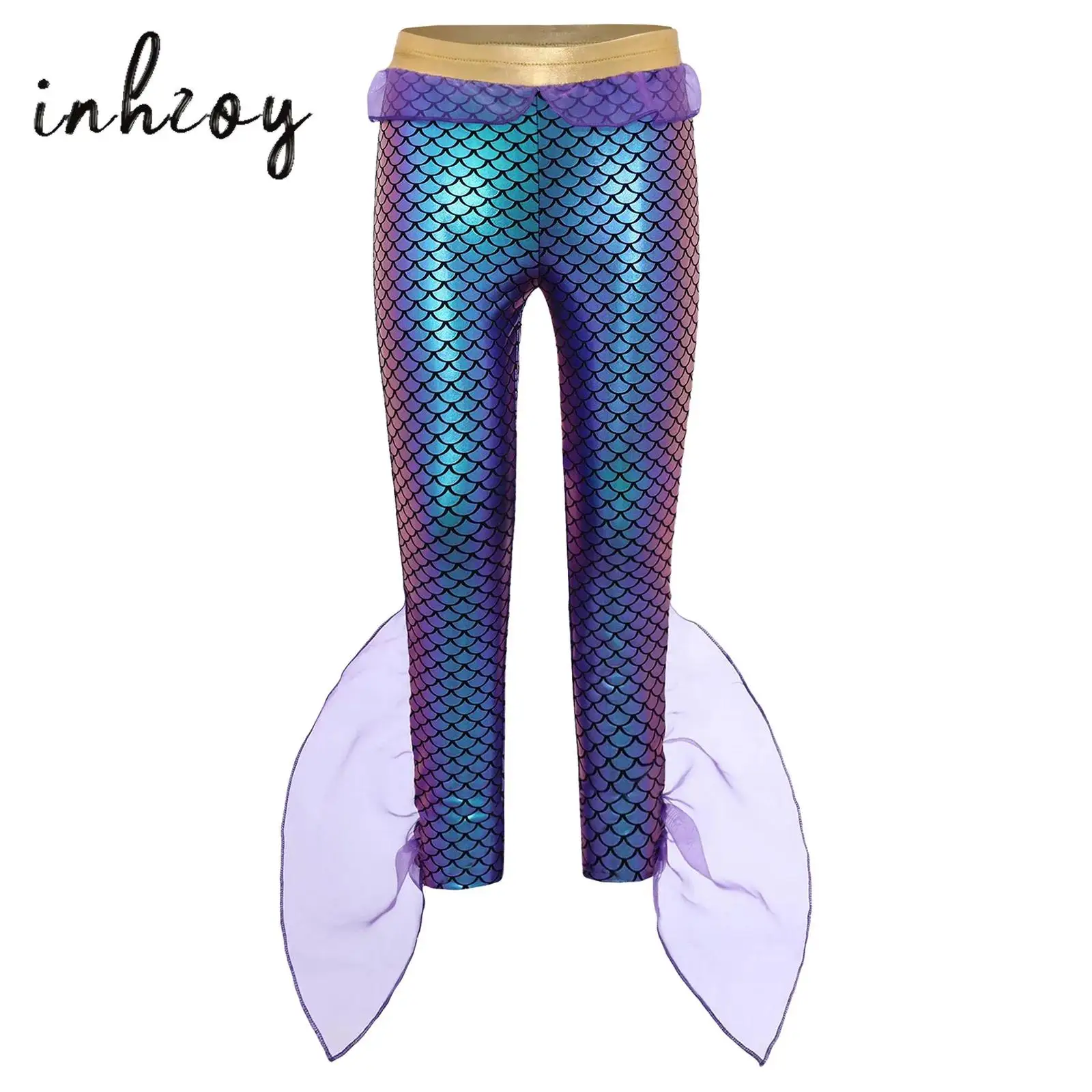 

Girls Boys Mermaid Pants King of the Seas Costume Halloween Rave Cosplay Costume Fish Scales Print Ruffle Swim Pants Beachwear