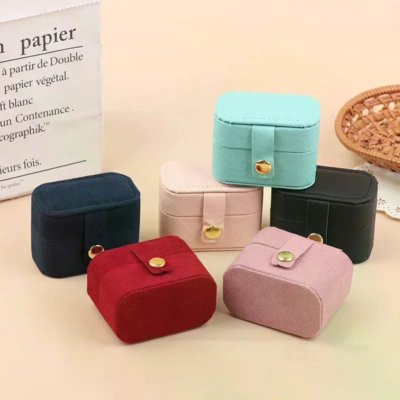 

Mini Portable Jewelry Storage Bag Travel Simple Leather Or Velvet Ring Necklace Earrings Storage Box Organizer Display Gift Box