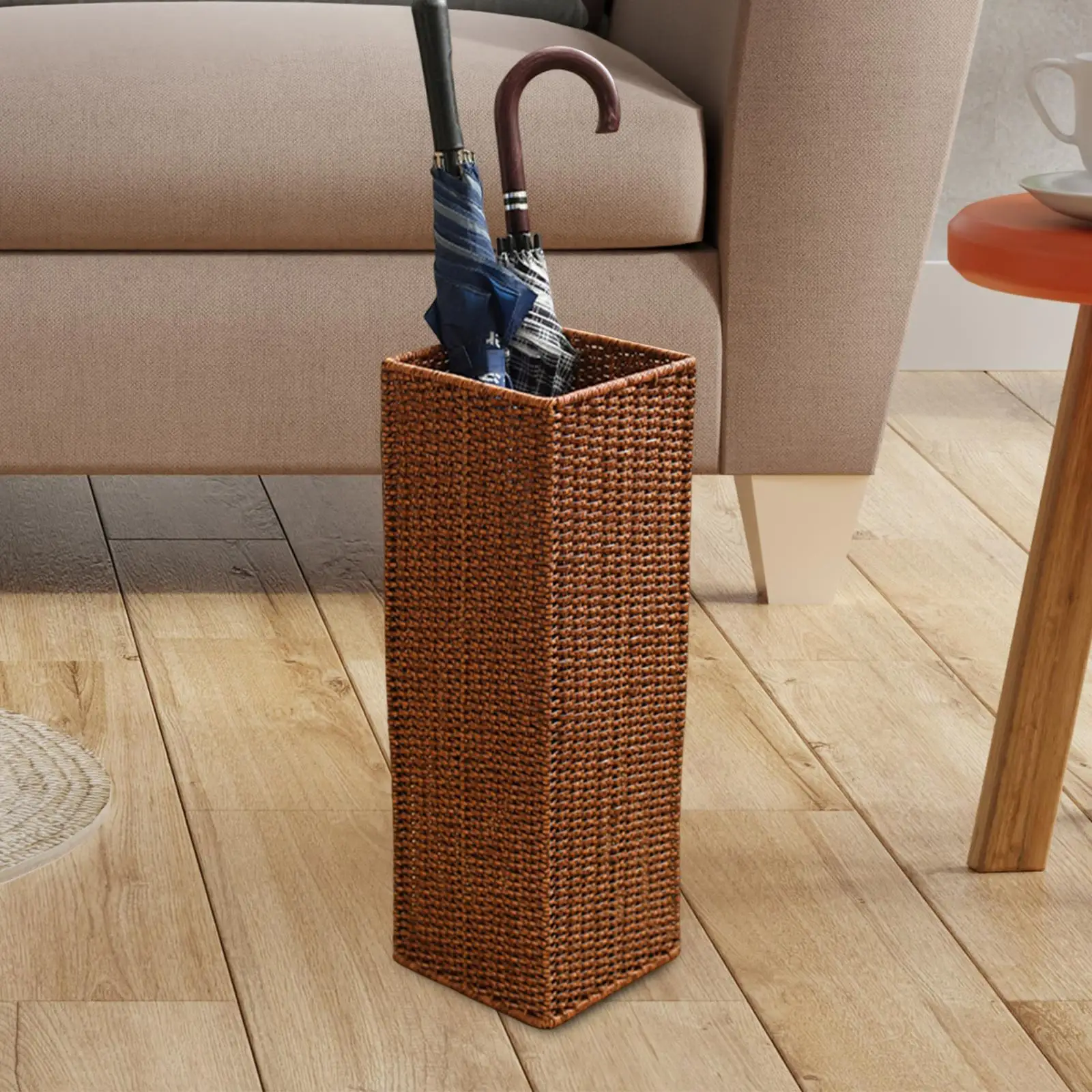 Portable Woven Umbrella Holder for Entryway Sturdy PE Plastic Basket Storage Organizer Freestanding Rack for Home Office Hotel