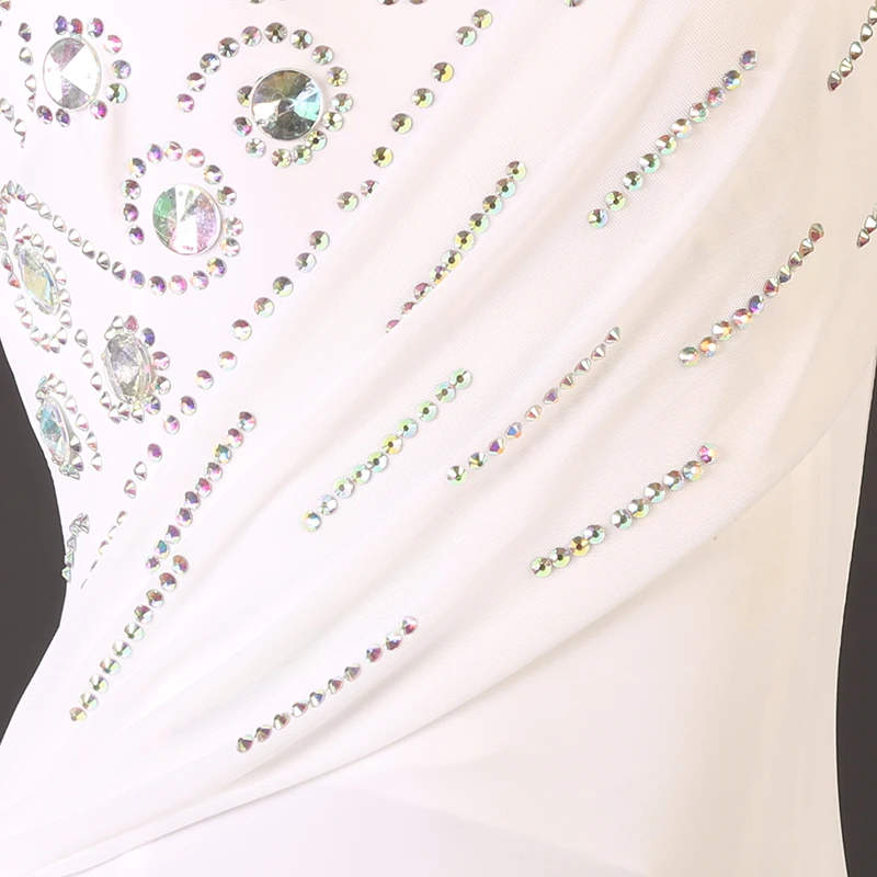 فستان الفالس الأزرق الملكي 2026 جديد عالي الجودة بأكمام طويلة حبال أداء المرأة زي فتاة الإستعراض ساحة الرقص الأبيض