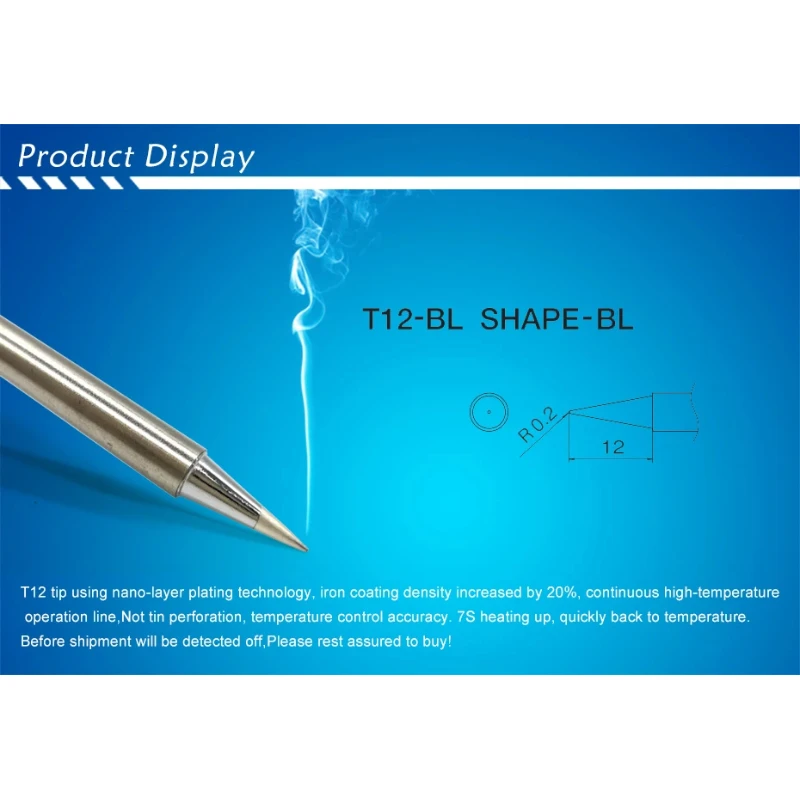 Original QUICKO T12-BL 70W Lead-Free Soldering Iron Tip for FX-951 Station and FX9501 Handle, Fast Heating Electronic
