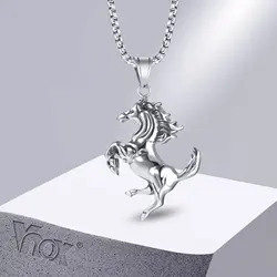 Vnox Men Horse Necklace, Rock Punk Stainless Steel Racehorse Pendant, Statement Male Lucky Collar Jewelry