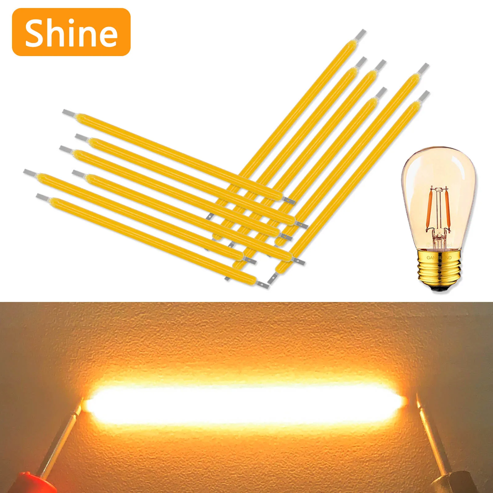 20pcs DC3V/6V/9V/12V/24V 38mm LED Hard Filament COB Edison Bulb Incandescent Lamp 3000K Diode Accessories For Home Lighting DIY