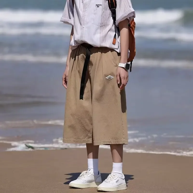 Trendy Men's Casual Shorts Loose-fit Straight-leg Hong Kong Style Insightful Summer Thin Section Seven-point Length Bell Bottoms