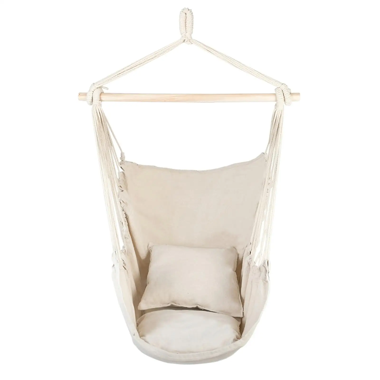 

Stylish Beige Cotton Canvas Hanging Rope Chair with Cushions - Cozy Hammock Seat for Indoor/Outdoor Use