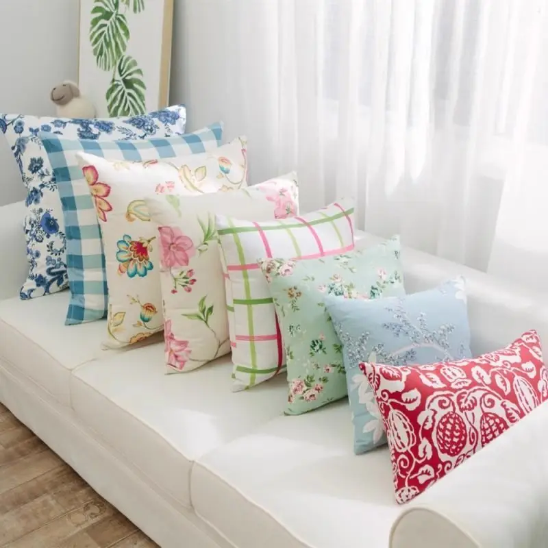 Girls Cushion Cover Senior Pillow Cover Does Not Lose Color Living Room Office Sofa Nap Backrest Rustic Plaid Fabrics