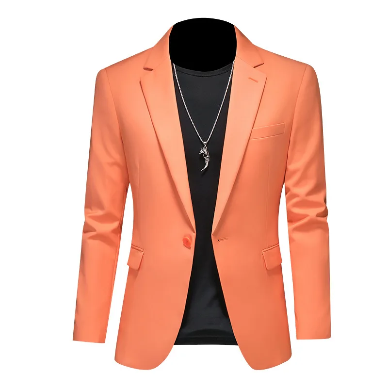 2024 Double Split Spring and Autumn New Men's Casual Solid Color Suit Coat Single Suit Top Small Suit Top Men's