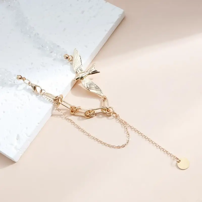  Elegant Swallow Pendant Necklace With Irregular Gravel For Women Fashion Jewelry