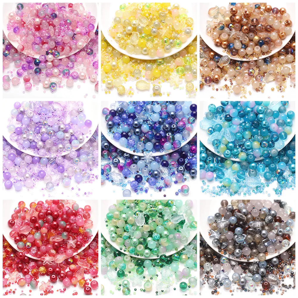 8MM Crystal Glass Beads 45g Mixed Color & Size & Shape Round Seed Beads for Kids Jewelry DIY Making Bracelets Accessories