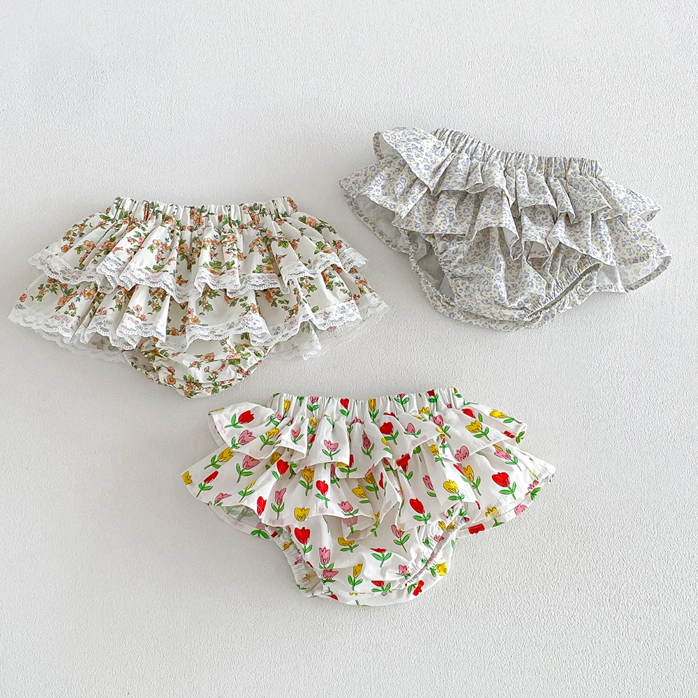 Sommer Baby Mädchen Blumenrock-Shorts Kinder Rüschen Elastische Taille Petticoat Kleinkind Tüllrock Säugling Spitzen-Bloomers PP-Shorts – Detail 1