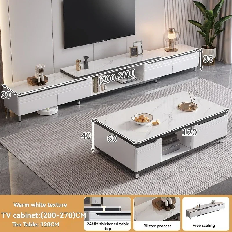 Modern Minimalist Living Room Household TV Cabinet, Floor Standing Retractable TV Cabinet, Coffee Table, Tea Table Combination