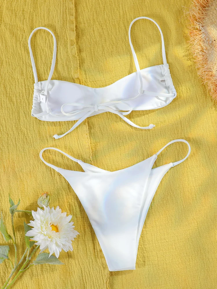 Miyouj Bikini z niską talią Seksowne stroje kąpielowe dla kobiet String Bikini Set Micro Biquini 2024 Bikini White Color Beachwear High Cut Bahtsuit