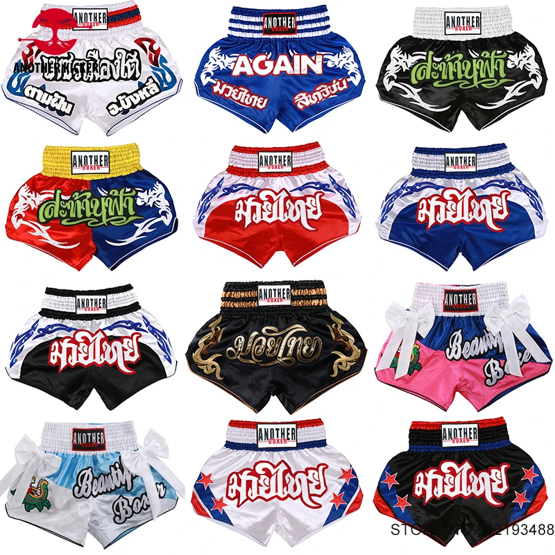 Muay Thai Shorts Embroidery Thai Boxing Shorts Men Women Kids Kickboxing Fighting Pants Gym Grappling Sparring Martial Arts Gear