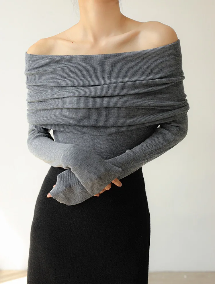 2026 Batwing Long Sleeve Knitted Pullover Women Thick Off Shoulder Top Korean Fashion Sweater Loose Casual Autumn Outwear Pull