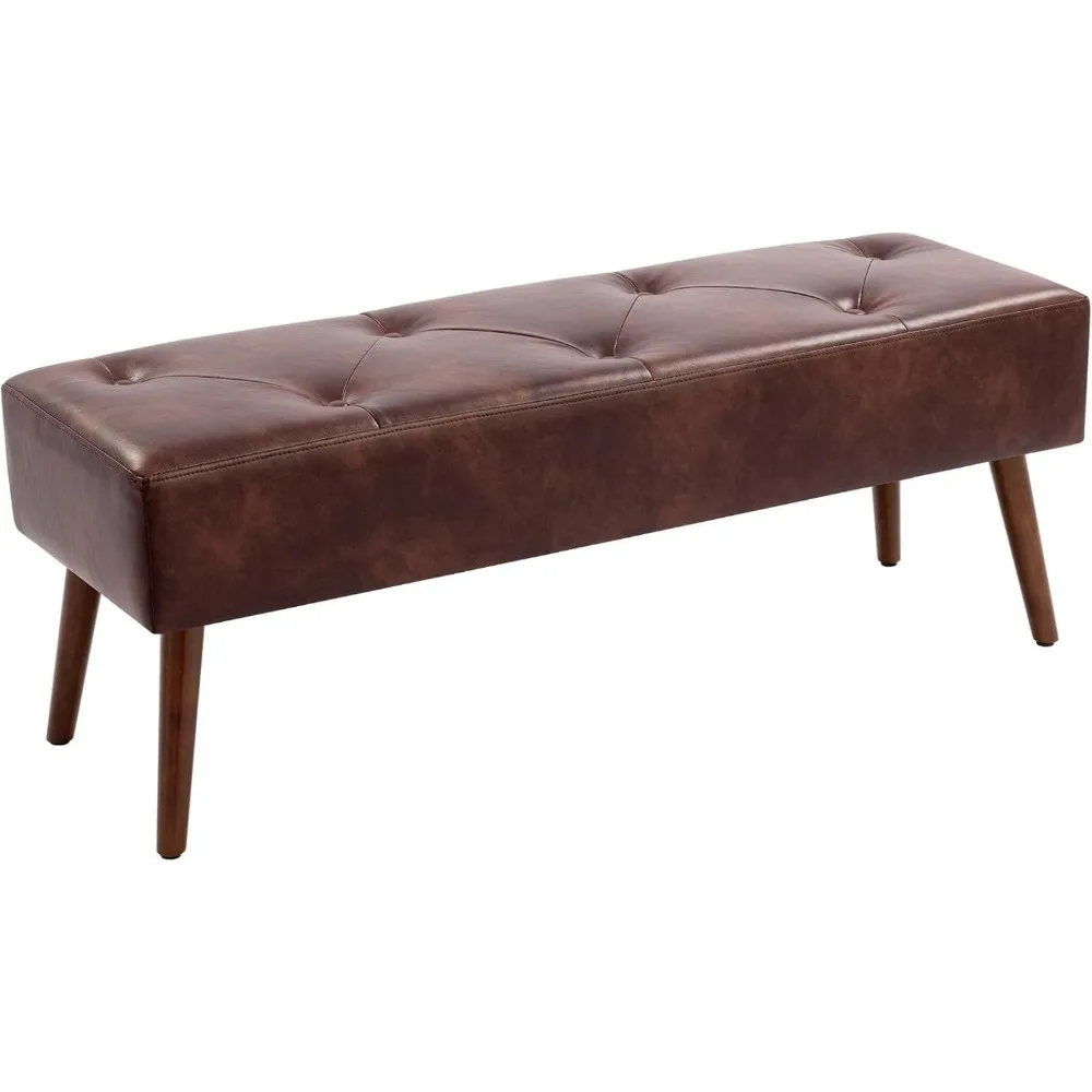

Furnimart Faux Leather Bench Ottoman, Tufted Button Bedroom Benches Footrest Stool in Solid Wood Legs, Long and Dining Bench, In