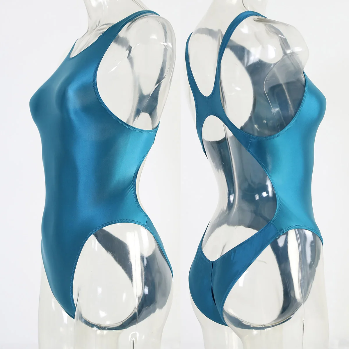 여자의 광택 높은 목 원피스 수영복 수영장 물의 날을위한 단색 섹시한 꽉 바디 슈트