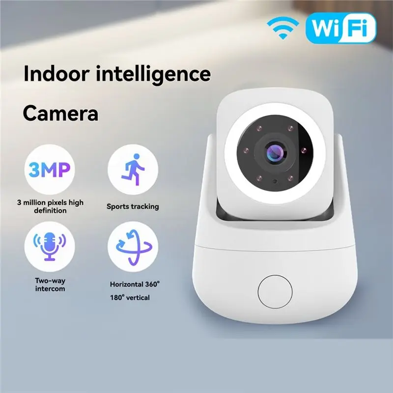 GROCE-Indoor Wifi Smart Camera Tuya 3MP HD Pan 360° Tilt 180° Surveillance System Home Monitoring Works With Alexa Google Home 3