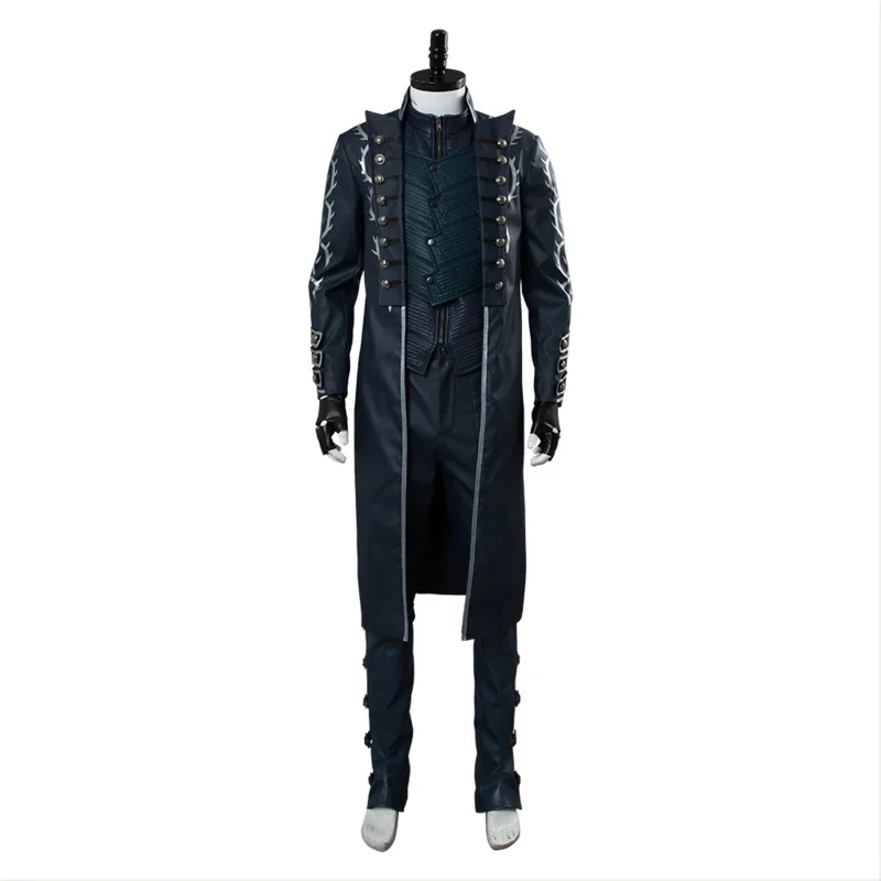 May Cry 5 DMC 5 Vergil Cosplay Costume Aged Outfit Leather Coat Full Suit Adult Men Halloween Carnival Costumes