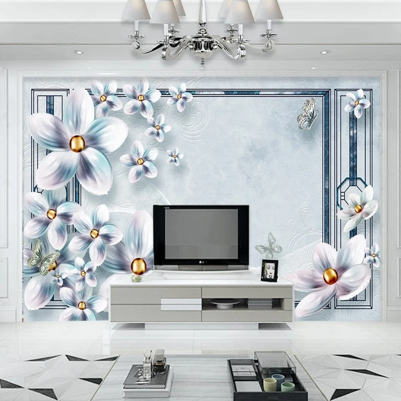 

European Luxury Wallpaper 3D Embossed Jewelry Flowers Wallpaper Bedroom Living Room TV Backdrop Wall Decor Apartment Renovation