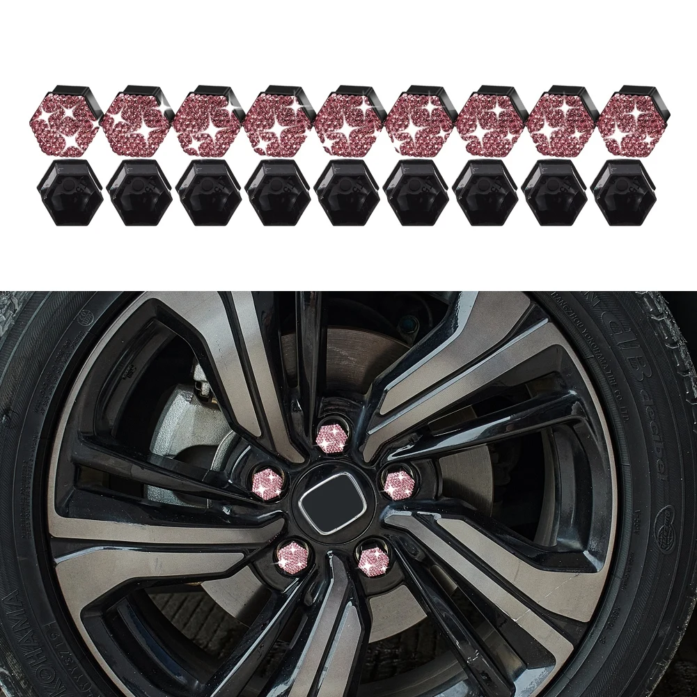 

20Pcs Lug Nut Covers New Universal 17/19/21mm Wheel Lug Nut Cover Bolt Caps with Removal Tool Pink Car Accessories