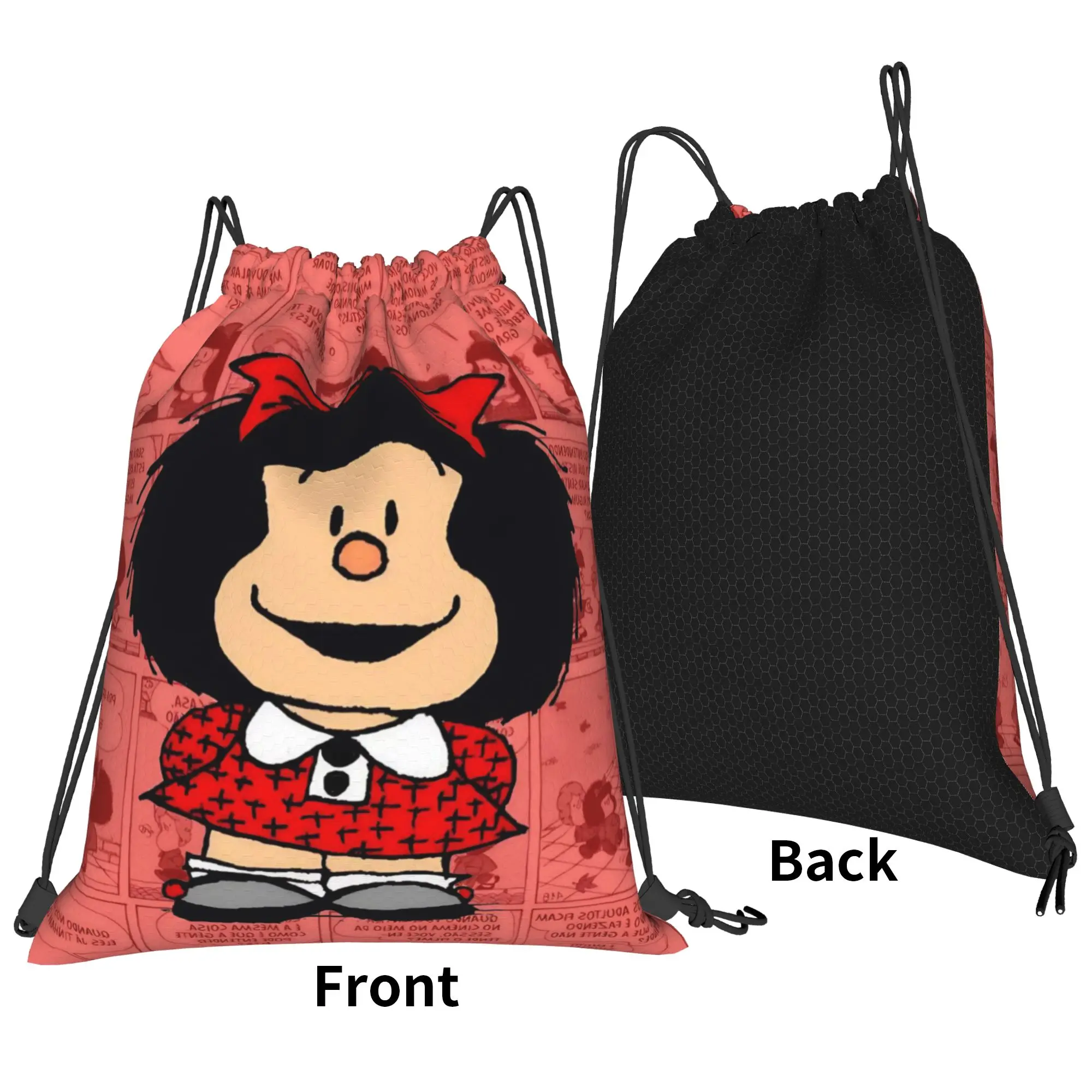 Mafaldas Red Manga Drawstring Backpack Gym Sports Sackpack Water Resistant  String Bags for Cycling 36cm (W) x 43cm (H)