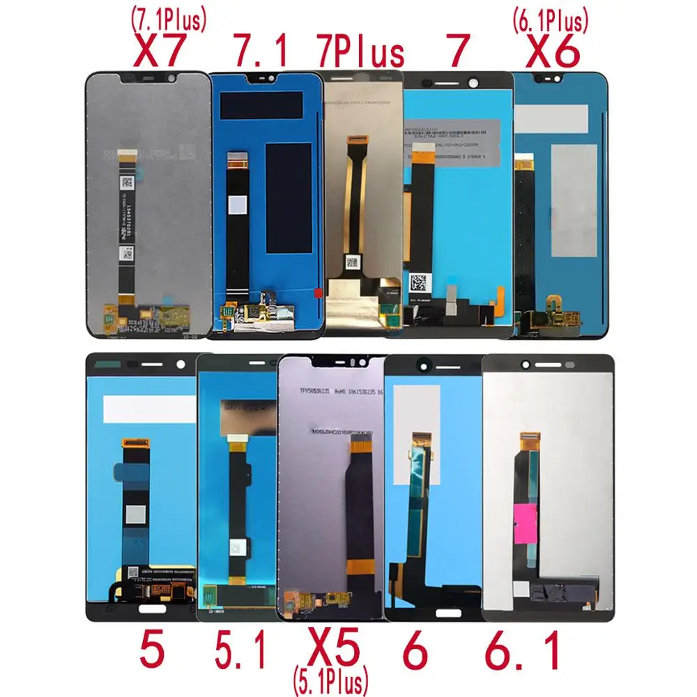 LCD لنوكيا 5 5.1 6 6.1 7 7.1 زائد شاشة الكريستال السائل مجموعة المحولات الرقمية لشاشة تعمل بلمس استبدال لنوكيا X5 X6 X7