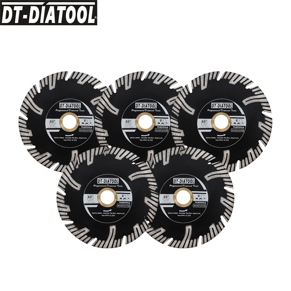 

DT-DIATOOL 5pcs 4.5" Diamond Turbo Saw Blade Granite Marble Porcelain Ceramic Tile Cutting Disc Angle Grinder Circular Cut Off