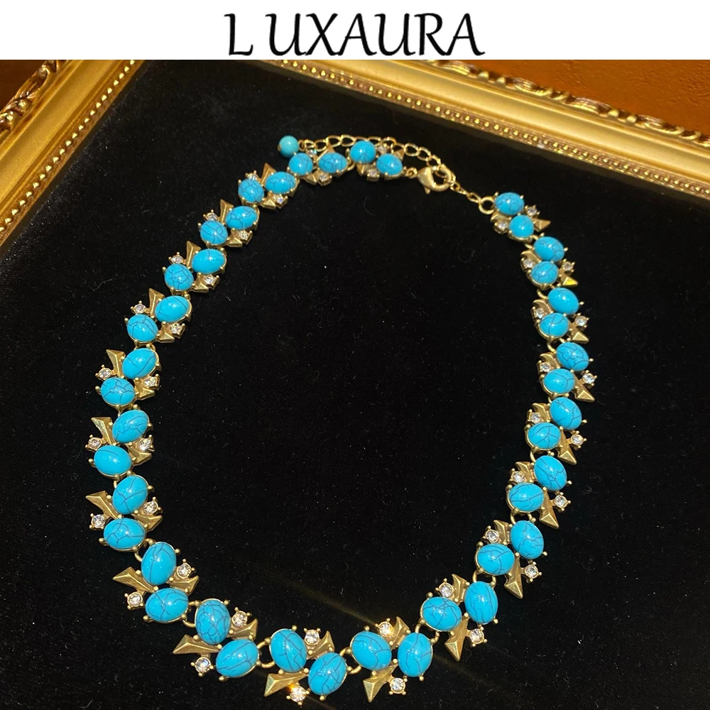 

Vintage fashion classic copper plated 18K Blue turquoise with bohemian women's jewelry necklace