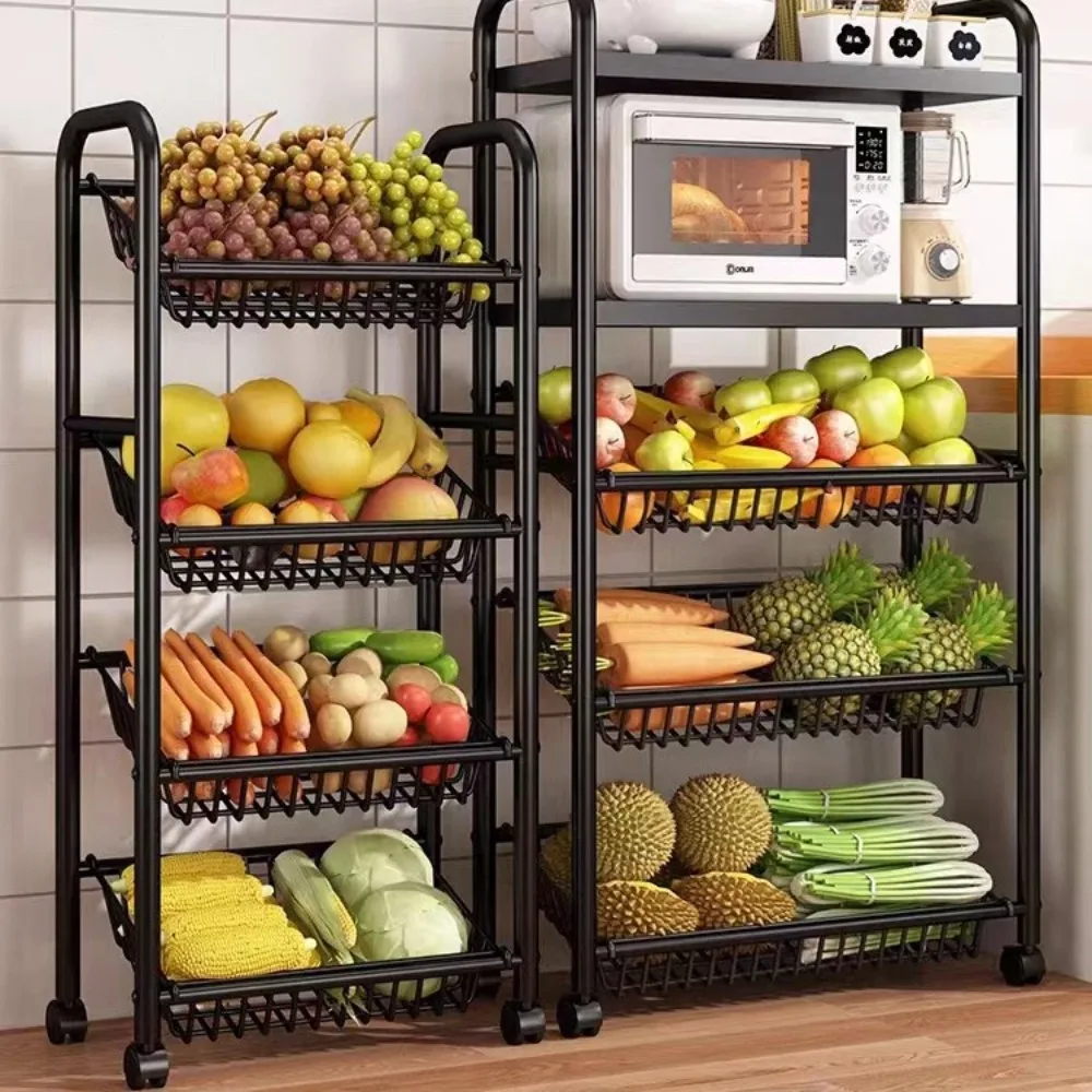 Floor Standing Vegetable Basket Multi-storey Portability Carbon Steel Material Storage Basket Multi-function Fruit Storage Rack