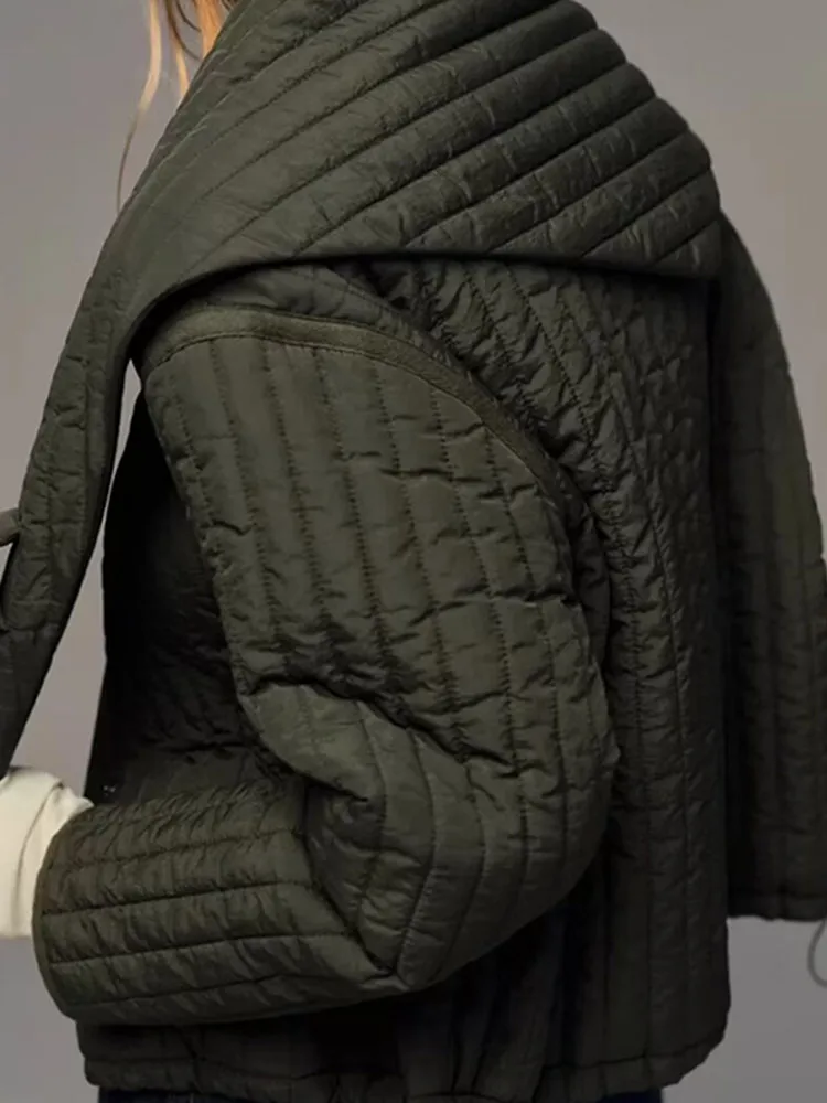 เสื้อโค้ทผ้าฝ้ายแขนยาวทรงหลวมสำหรับผู้หญิง สไตล์หรูหรา ปกผ้าพันคอแบบเรียบง่าย เหมาะสำหรับฤดูหนาว สวมใส่สบายๆ แบบลำลอง