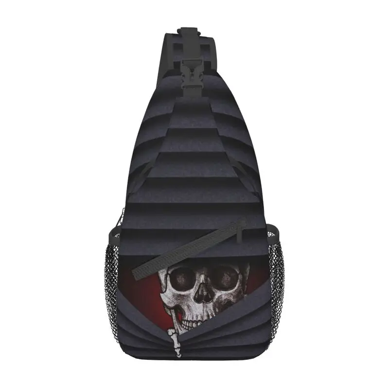 Gothic Skelet Death Skull Crossbody Sling Rugzak Mannen Custom Schouder Borst Tas Voor Fietsen Camping Dagrugzak