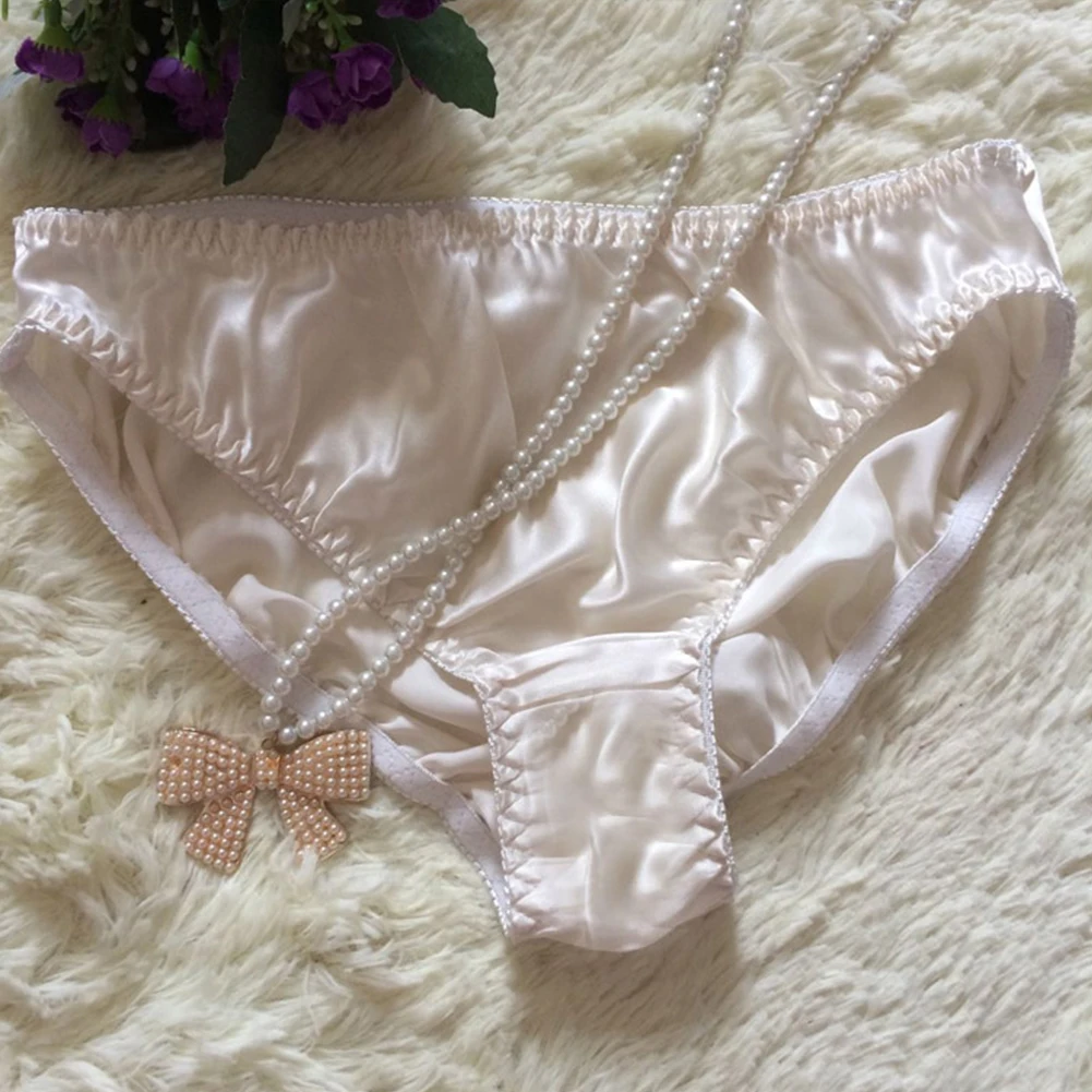 

Women Sexy Shiny Solid Color Underwear Soft Comfortable Thongs Briefs Women Silk Panties Breathable Summer Nightwear Underpants