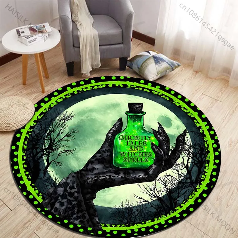 Mysterious witch holding glowing potion Printed round carpet living room sofa table carpet large pet mat soft round carpet