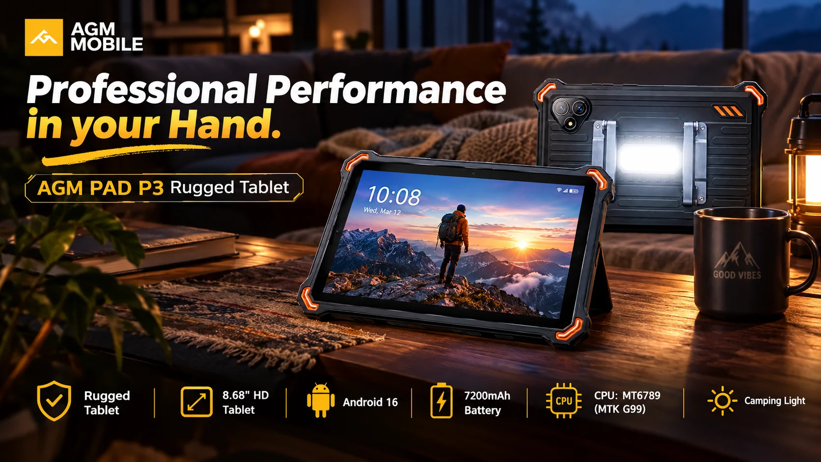 AGM PAD P3 Global Tablet 8.68" Pad PC 120Hz 6GB RAM 128GB ROM Pad PC Android 16 7200mAh MAh Battery 4G LTE Tablet With Stand
