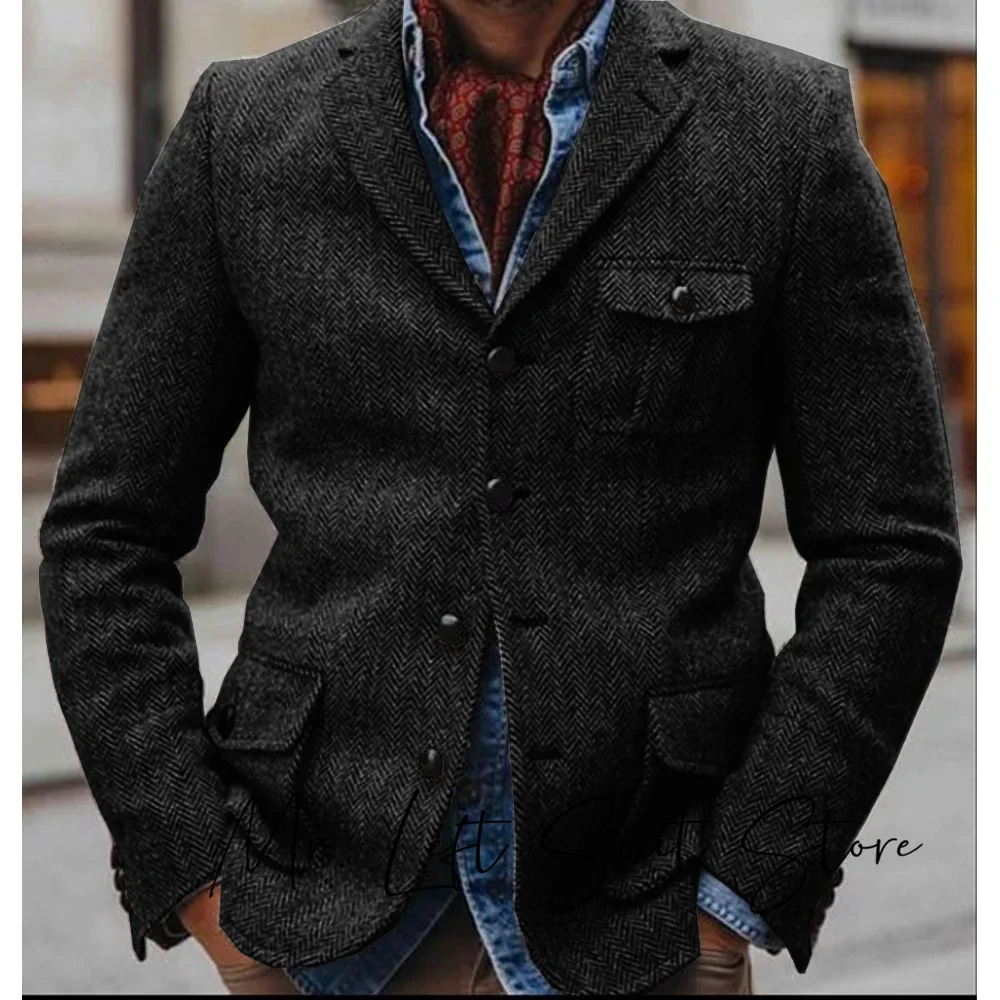 Men Jackets Notched Herringbone Lapel Blazer High Quality Suit Coat Windbreaker Camping Men's clothing chaquetas hombre