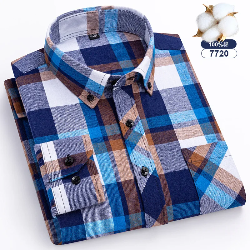 new Oversize 8xl Men\'s Flannel Shirts Men Long Sleeve Casual Men\'s Plaid Shirt 100 Cotton Regular Fit Big Size Single Pocket