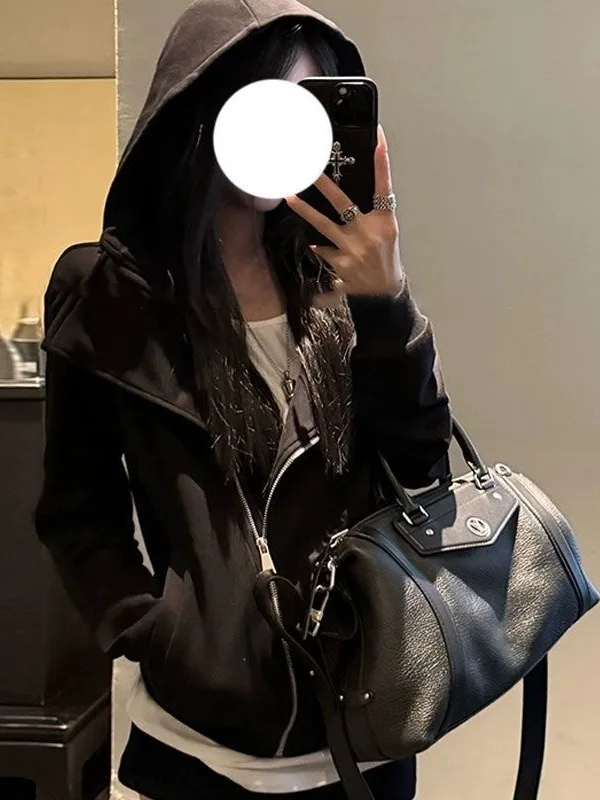 

Гонконгская толстовка на молнии, кардиган, женское свободное пальто на молнии для ленивых, повседневная уличная одежда, осенне-зимняя верхняя одежда