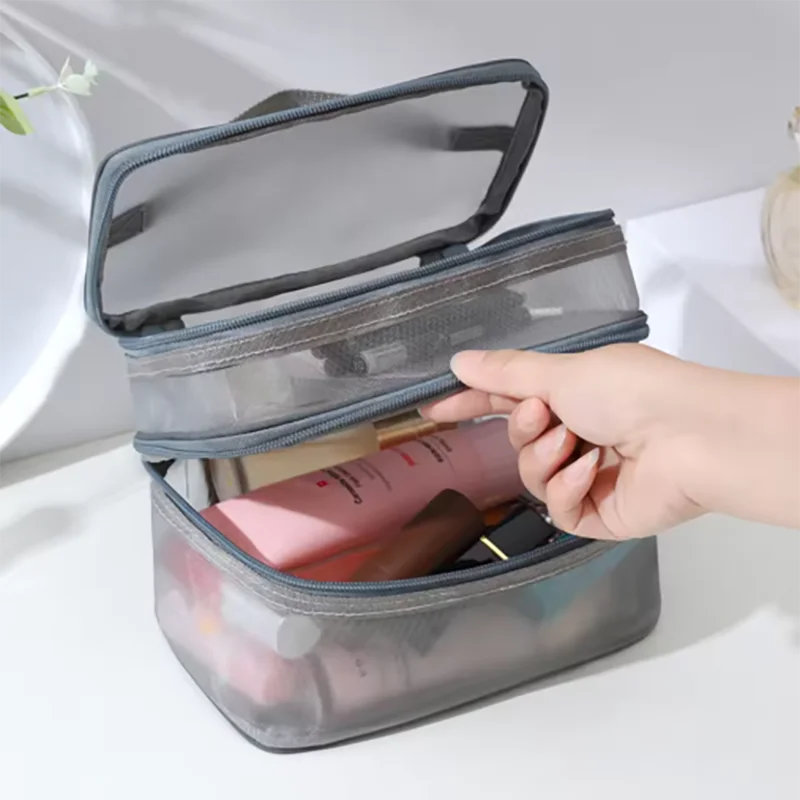 二重層メッシュ化粧バッグ、ウォッシュバッグ、女性のポータブル新しい大容量収納バッグ、化粧品収納バッグ