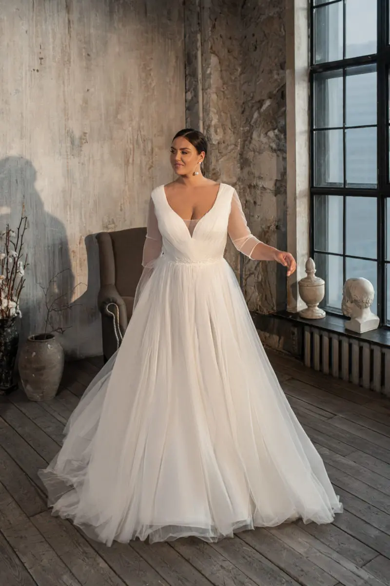 Princess A-Line Wedding Dress Tulle A-Line Long Sleeves For Women Customize To Measure Plus Size Bridal Gowns Backless Robe