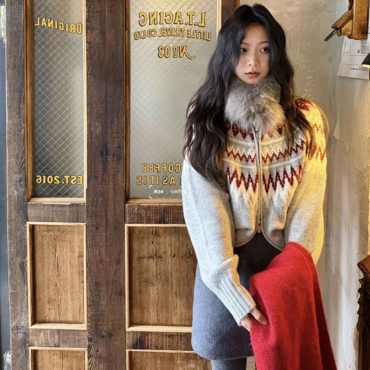 Women Vintage Fair Isle Knit Sweater Round Neck Long Sleeve Geometric Jacquard Loose Oversized Warm Pullover Autumn Winter Knitw 5
