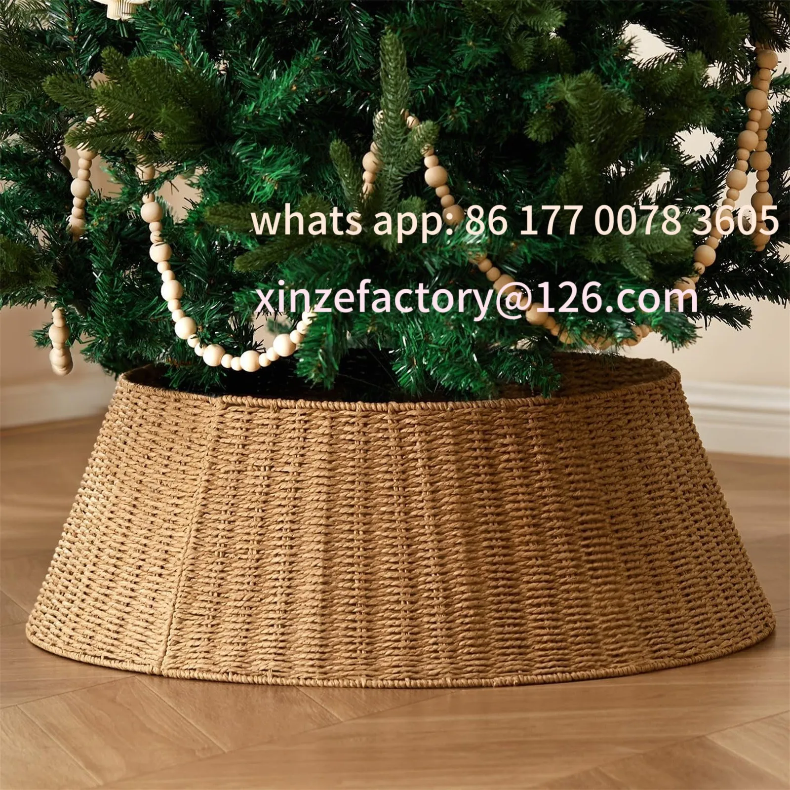 

Customizable Rustic Woven Christmas Tree Skirt Collar 28 Inch Wicker Tree Base Stand Cover Artificial Holiday Decor Skirt Basket