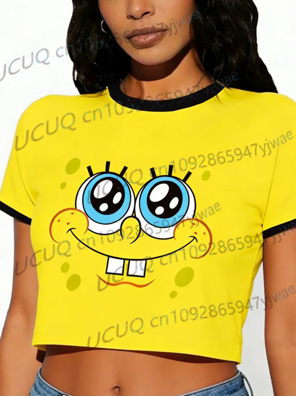 Women's Sports Jersey SpongeBob SquarePants Print Short Sleeve T-Shirt Summer Graphic Tee Crop Top Football Jersey Sport T-Shirt