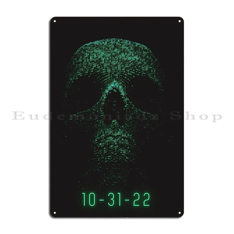 Binary Code Skull Metal Plaque Poster Decoration Cinema Wall Decor Design Cinema Tin Sign Poster