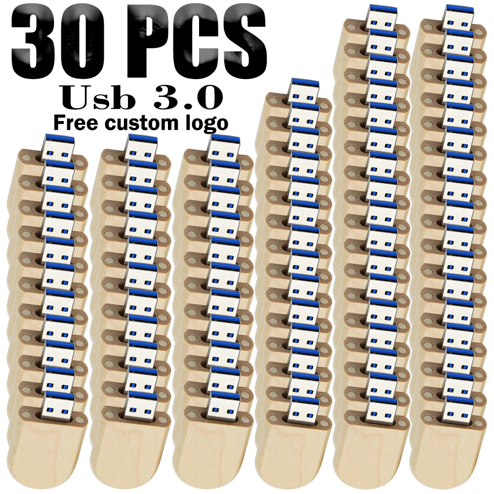 30pcs/Lot Free Logo High Speed USB Flash Drive 3.0 Wooden Bamboo Pendrive 4GB 8GB 16GB 32GB 64GB 128GB Pen Drive Gifts