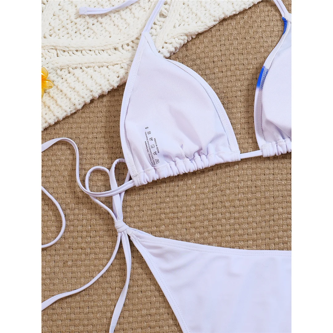 Mit Sarong-Blumenmuster, Neckholder-Bikini, Damen-Badeanzug, dreiteiliges Bikini-Set, Badebekleidung, Badeanzug, Schwimmanzug V8023 – Detail 11