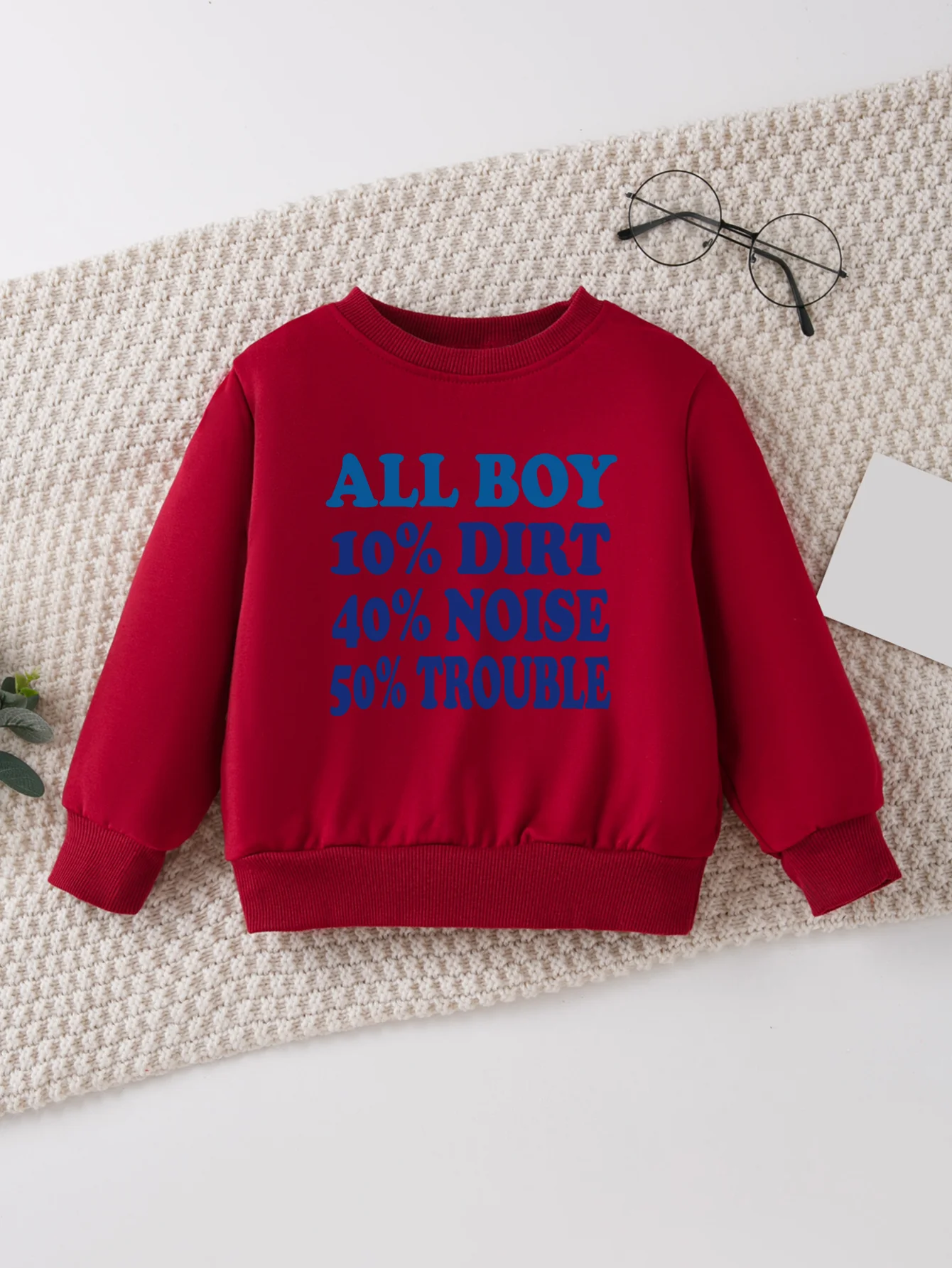 Funny ALL BOY 10% DIRT 40% NOISE 50% TROUBLE Print Kid Sweater Baby Boy Pullover