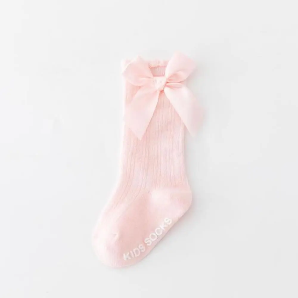 

New boys and girls solid color striped stockings polyester-cotton non-slip baby bow stockings